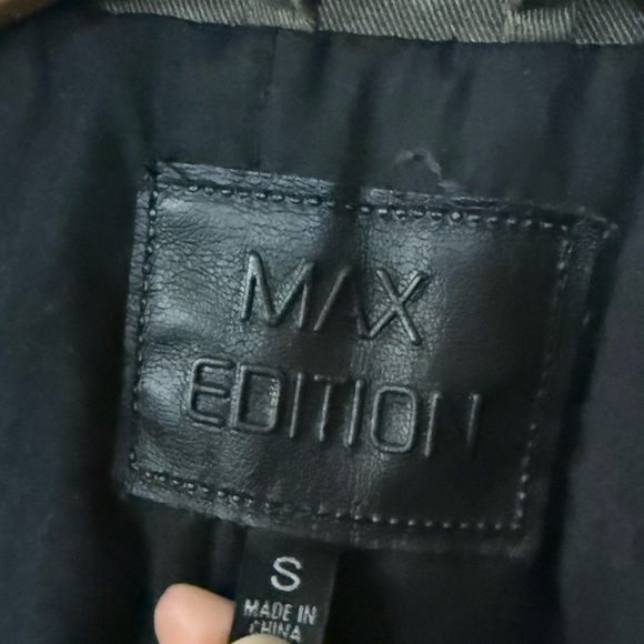 Max Edition|Faux leather & olive canvas utility jacket,color block•••Size Small - Picture 8 of 11